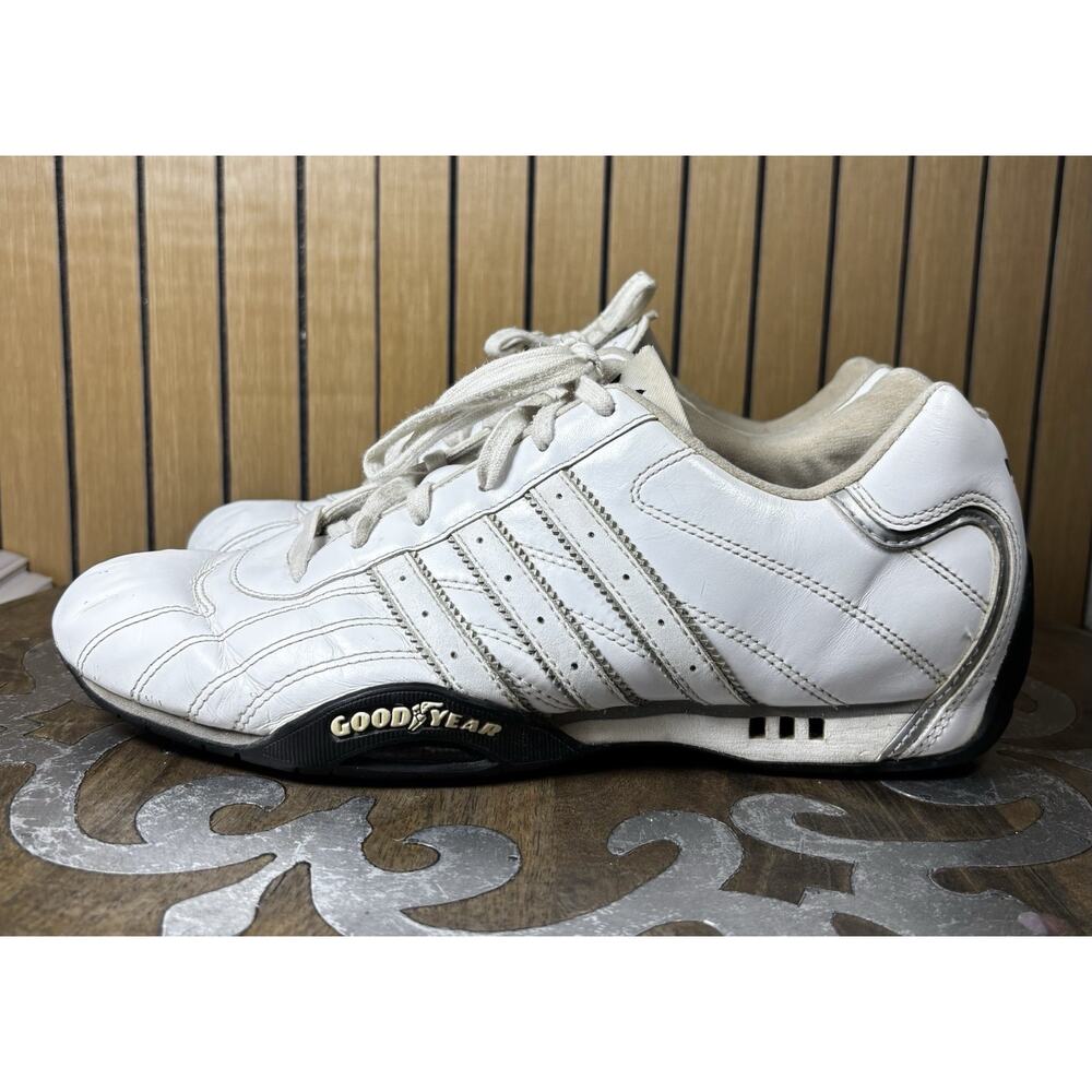 VTG Y2K Adidas Goodyear Team Adidas Racing Driving Shoes White Leather Mens 8.5